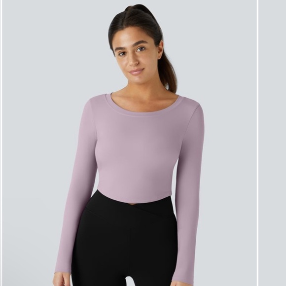 Halara Long Sleeve Backless Cut Out Tie Back Cropped Barre Ballet Dance top XS - Picture 2 of 6